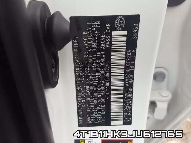 4T1B11HK3JU612765 фото 2
