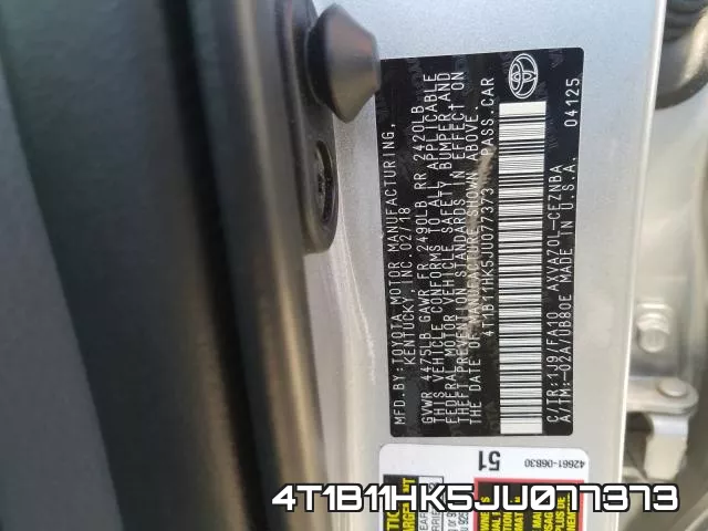 4T1B11HK5JU077373 фото 2