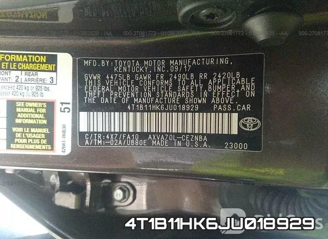 4T1B11HK6JU018929 фото 10