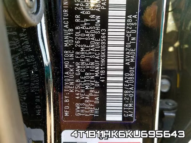 4T1B11HK6KU695643 фото 2