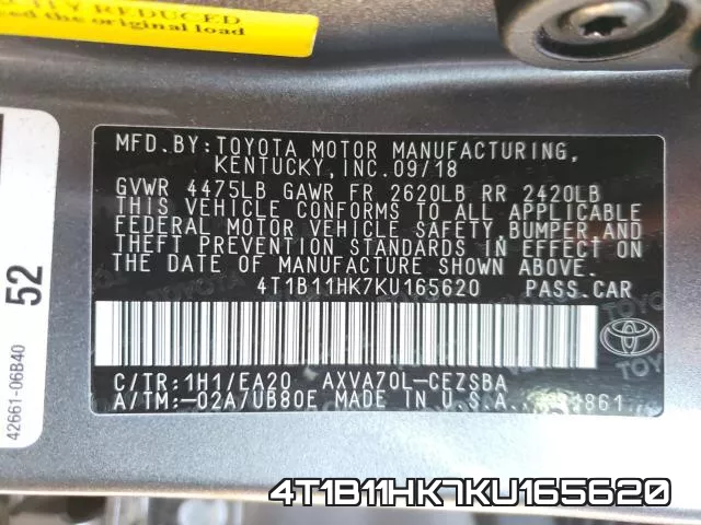 4T1B11HK7KU165620 фото 2