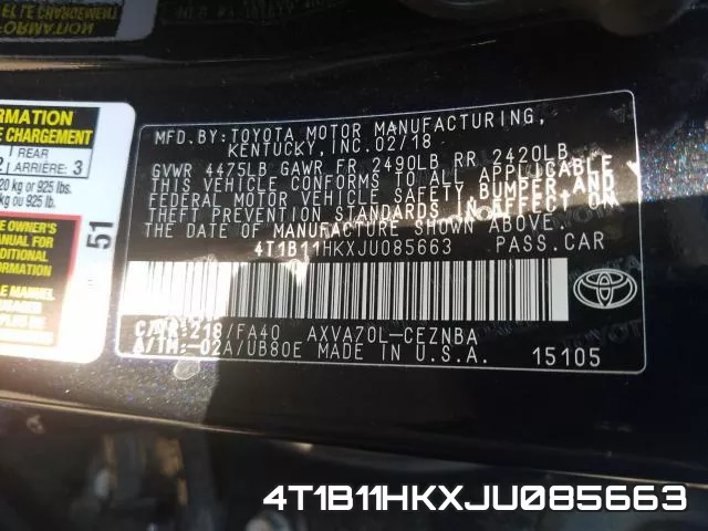 4T1B11HKXJU085663 фото 2
