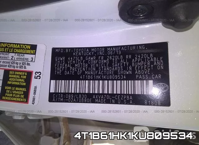 4T1B61HK1KU809534 фото 10
