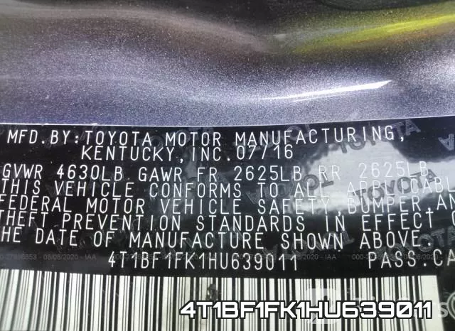 4T1BF1FK1HU639011 фото 10