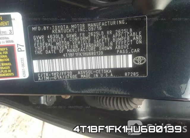 4T1BF1FK1HU680139 фото 10