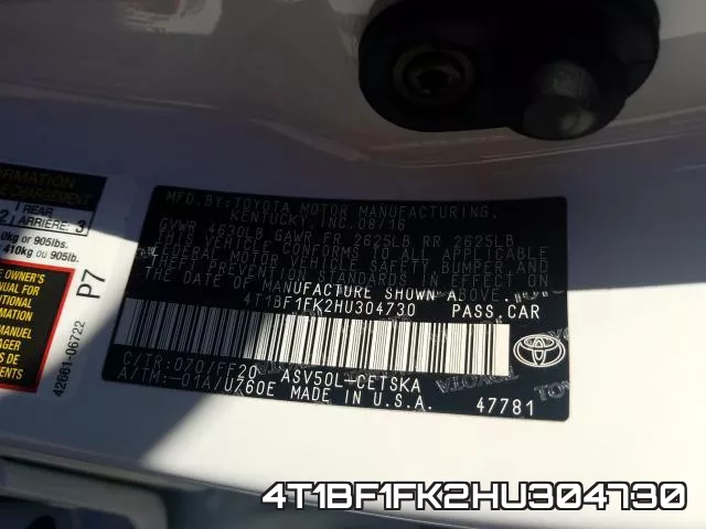 4T1BF1FK2HU304730 фото 2