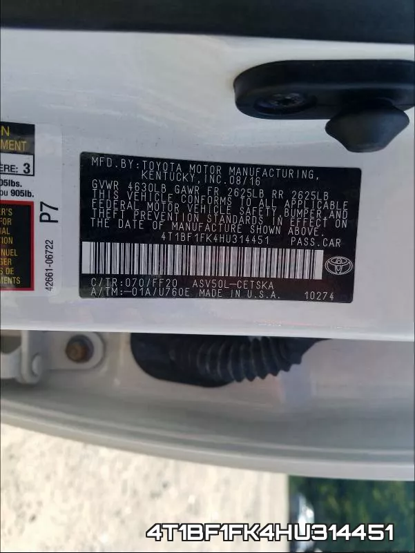 4T1BF1FK4HU314451 фото 2