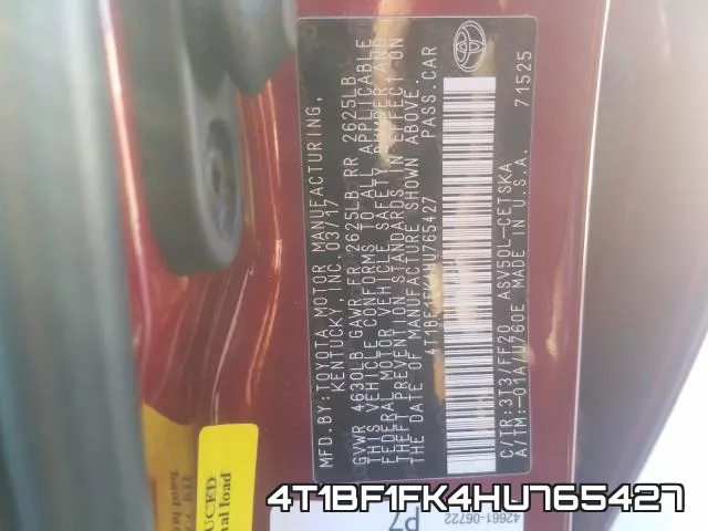 4T1BF1FK4HU765427 фото 2