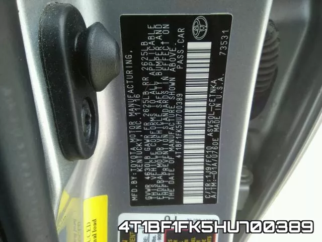 4T1BF1FK5HU700389 фото 2