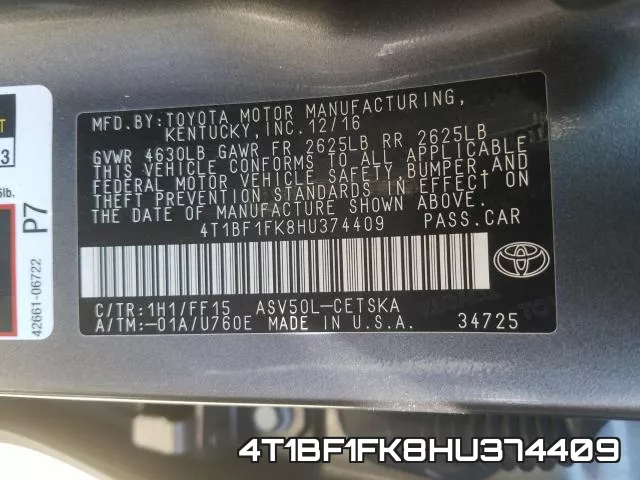 4T1BF1FK8HU374409 фото 2