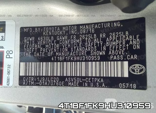 4T1BF1FK9HU310959 фото 10