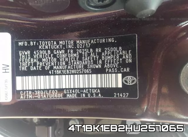 4T1BK1EB2HU257065 фото 10