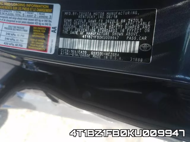 4T1BZ1FB0KU009947 фото 2