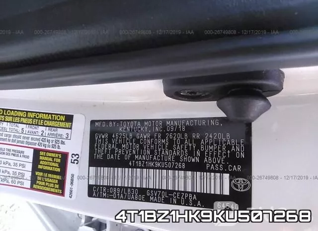 4T1BZ1HK9KU507268 фото 10