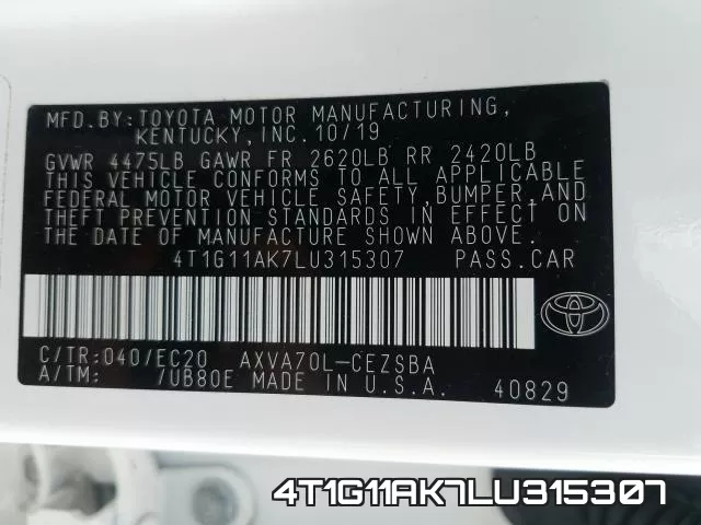4T1G11AK7LU315307 фото 2