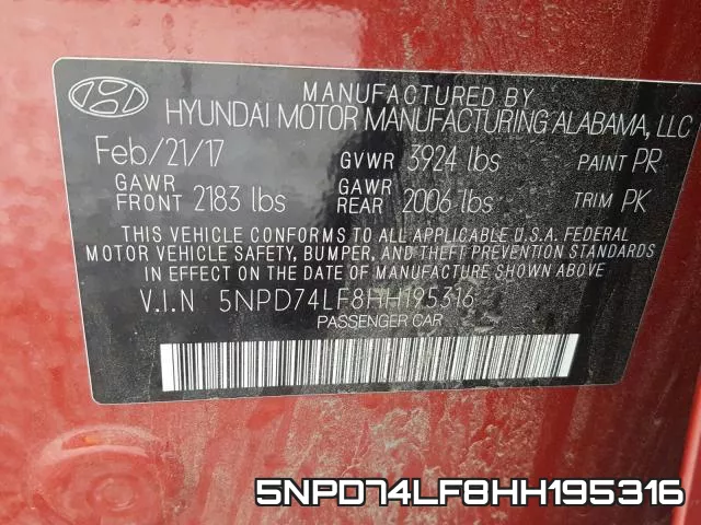 5NPD74LF8HH195316 фото 2