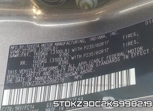 5TDKZ3DC2KS998219 фото 10