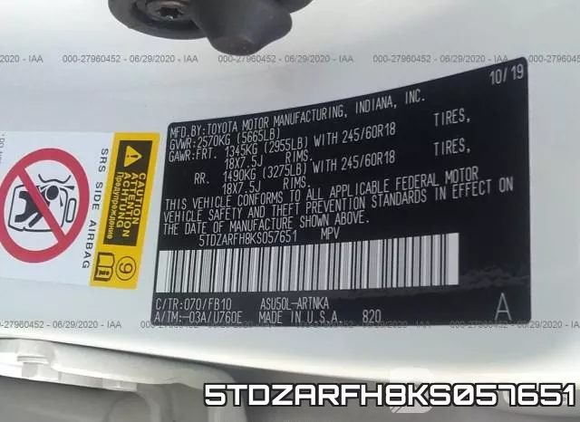 5TDZARFH8KS057651 фото 10