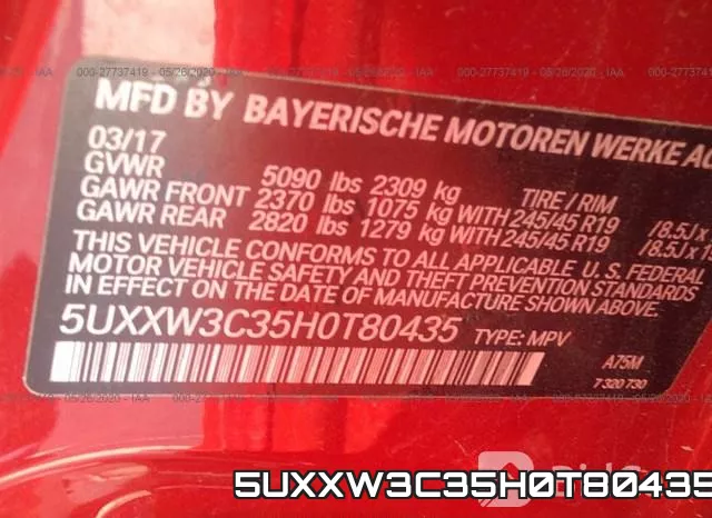 5UXXW3C35H0T80435 фото 10