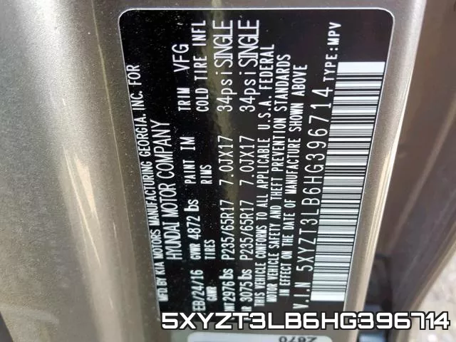 5XYZT3LB6HG396714 фото 2