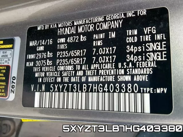 5XYZT3LB7HG403380 фото 2