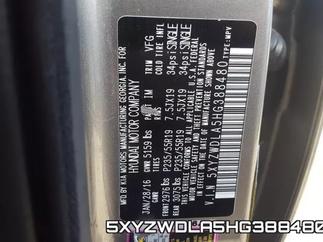 5XYZWDLA5HG388480 фото 2