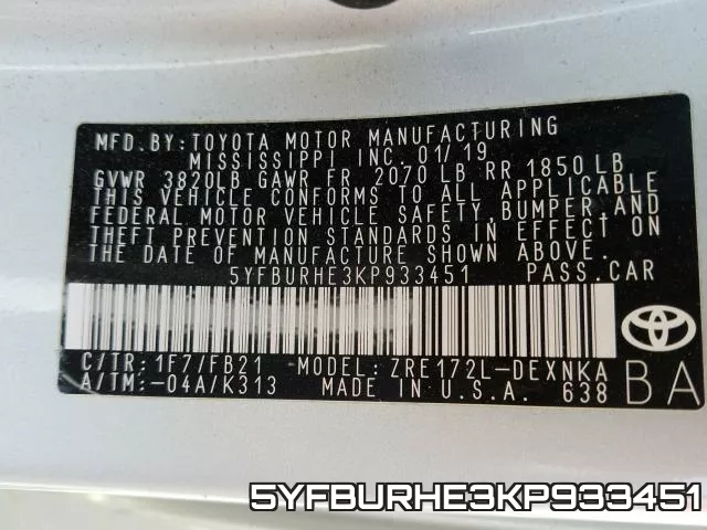 5YFBURHE3KP933451 фото 2
