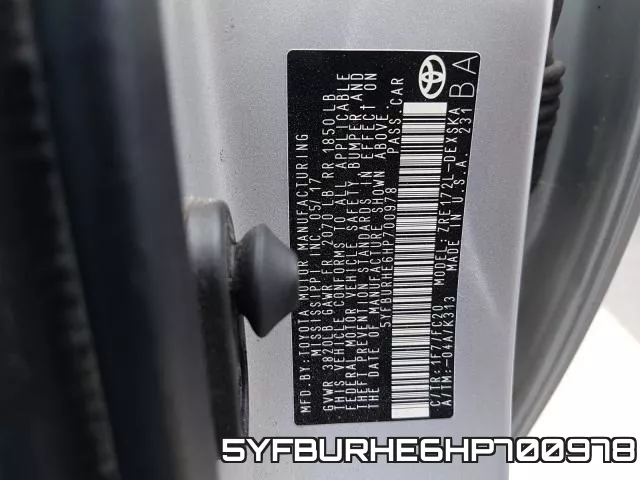 5YFBURHE6HP700978 фото 2