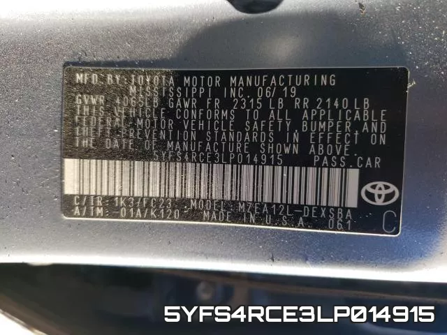 5YFS4RCE3LP014915 фото 2