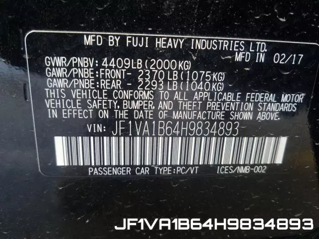 JF1VA1B64H9834893 фото 2
