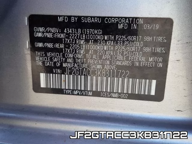 JF2GTACC3K8311722 фото 2
