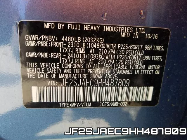 JF2SJAEC9HH487809 фото 2