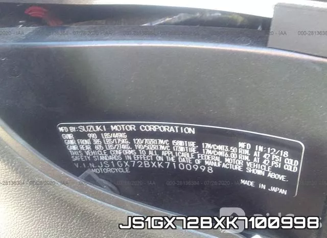 JS1GX72BXK7100998 фото 2