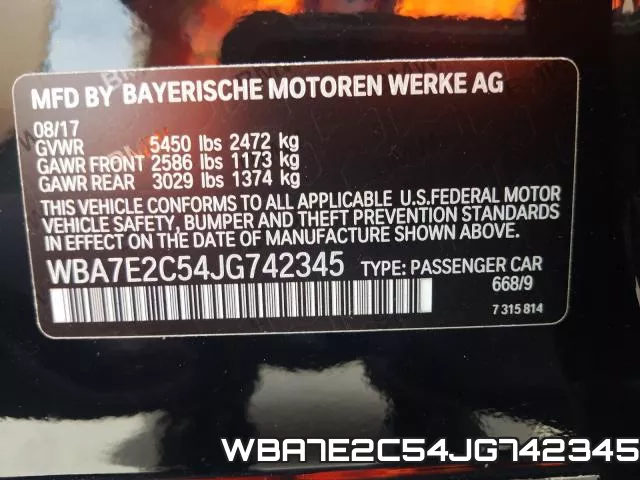 WBA7E2C54JG742345 фото 2