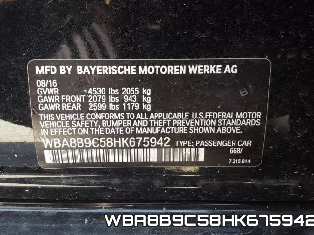 WBA8B9C58HK675942 фото 2