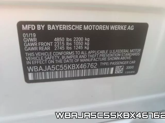 WBAJA5C55KBX46762 фото 2
