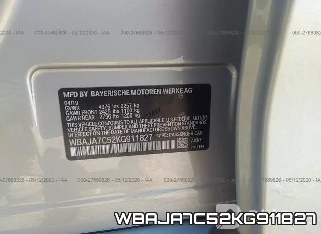 WBAJA7C52KG911827 фото 10