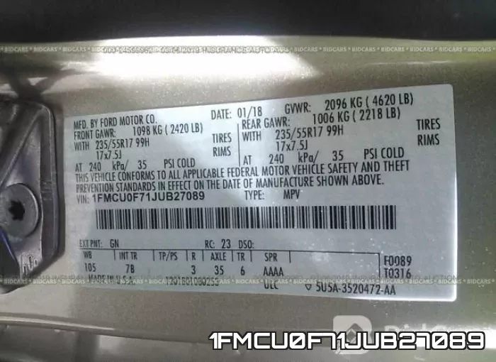 1FMCU0F71JUB27089 фото 10