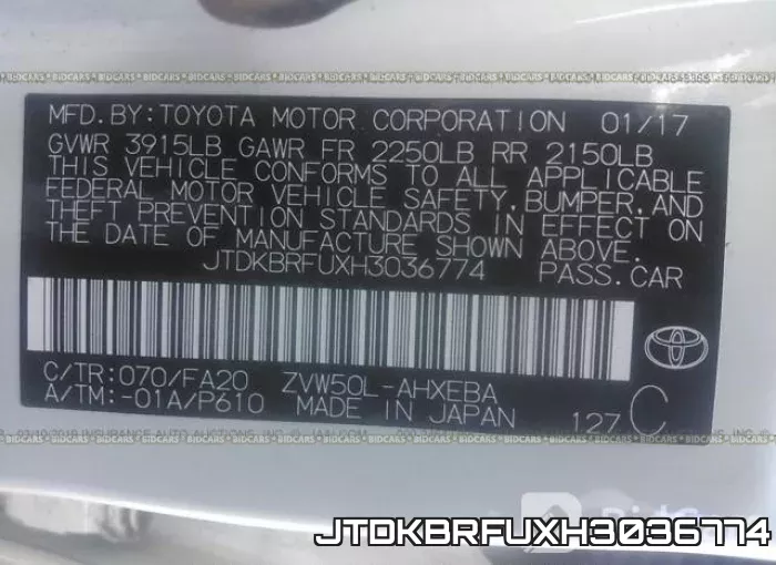 JTDKBRFUXH3036774 фото 10