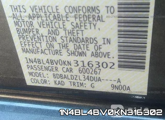 1N4BL4BV0KN316302 фото 10