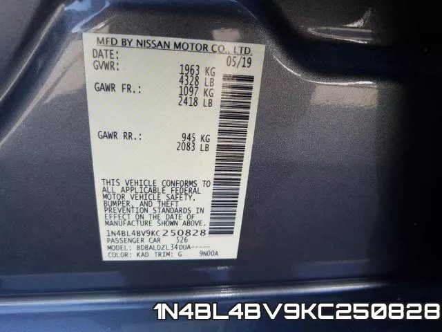 1N4BL4BV9KC250828 фото 2