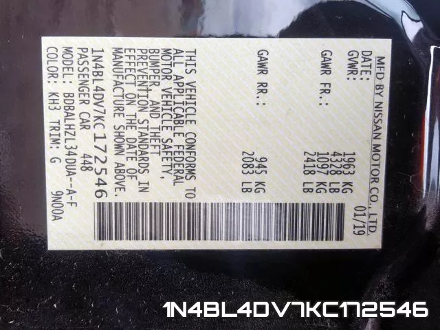 1N4BL4DV7KC172546 фото 2