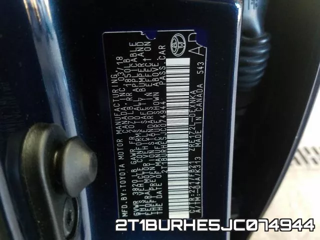 2T1BURHE5JC074944 фото 2