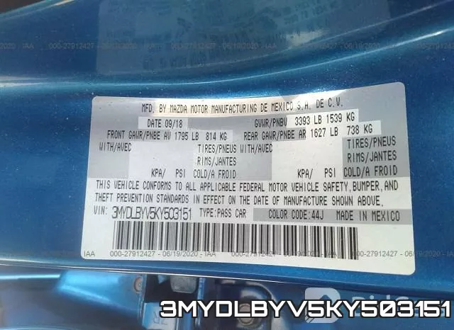3MYDLBYV5KY503151 фото 10