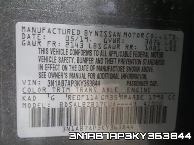 3N1AB7AP3KY363844 фото 2