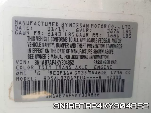 3N1AB7AP4KY304852 фото 2