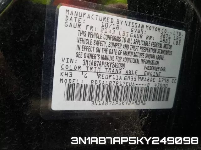 3N1AB7AP5KY249098 фото 2