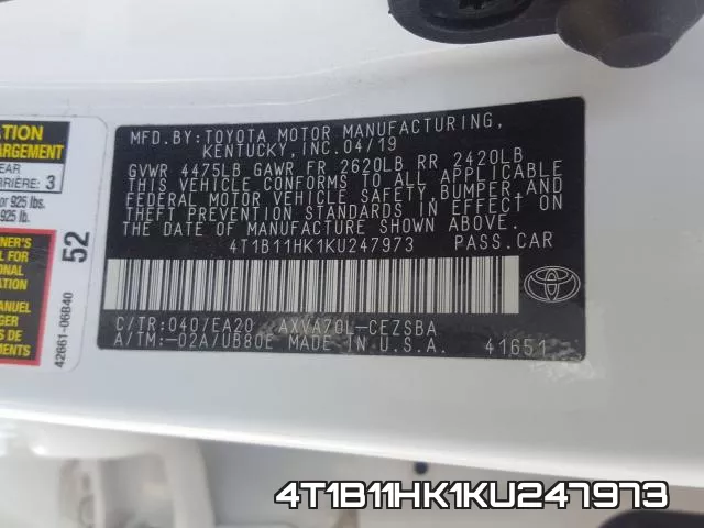 4T1B11HK1KU247973 фото 2