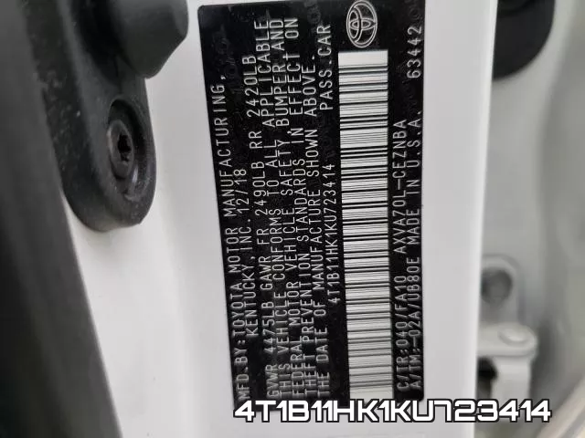 4T1B11HK1KU723414 фото 2