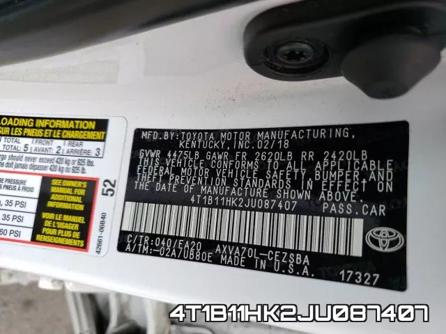 4T1B11HK2JU087407 фото 2